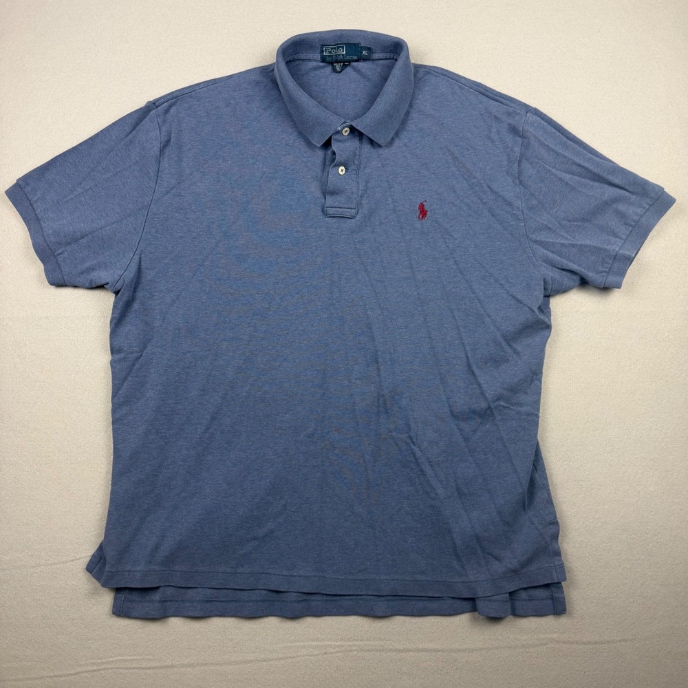 Polo Ralph Lauren Men's XL Blue Heathered Red Pony Short Sleeve‎ Polo Shirt Y2K